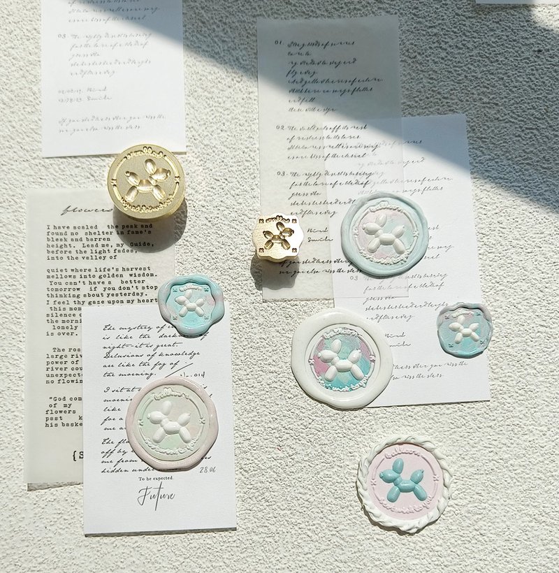 氣球狗 (カワイイ!) 火漆封蠟印章 黃銅異形浮雕 - 印章/印台 - 其他金屬 金色