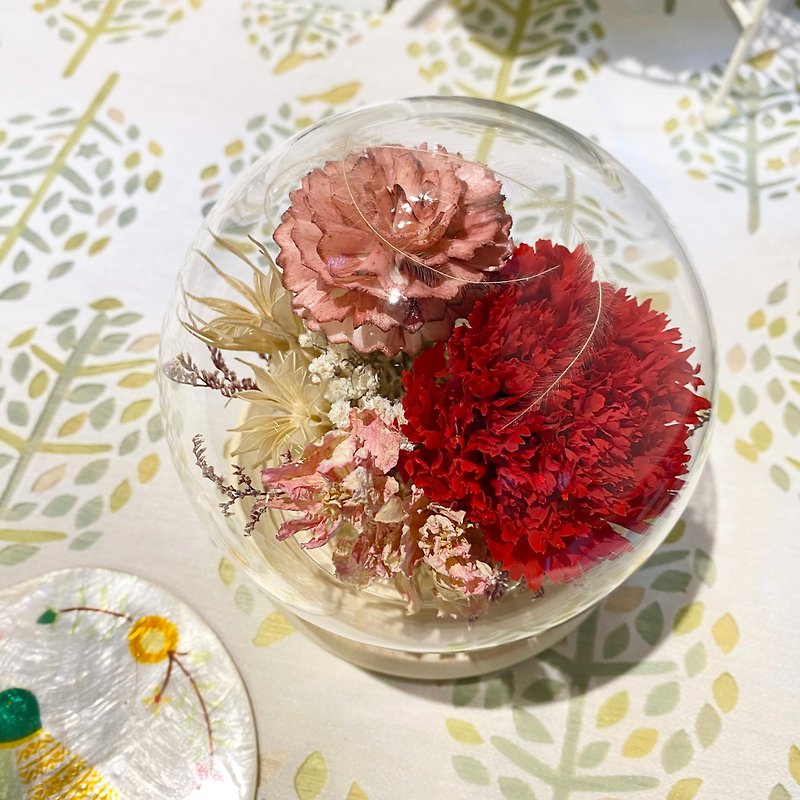 Carnation Mother's Day Glass Cover Glass Cup - ช่อดอกไม้แห้ง - พืช/ดอกไม้ สีแดง