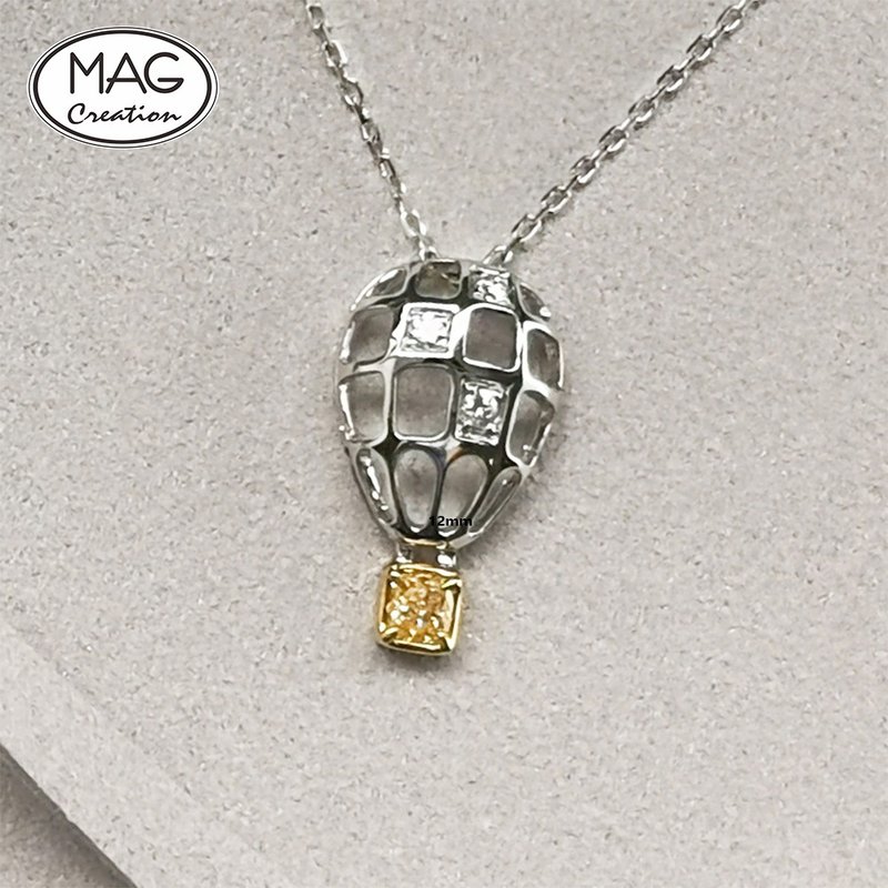 Yellow Diamond Series | 18K White Gold Diamond Hot Air Balloon Pendant Necklace - สร้อยคอ - เครื่องประดับ 