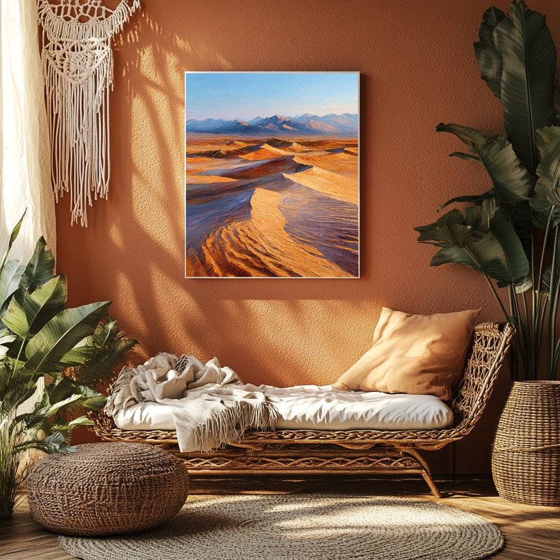 沙之詩 藝術微噴掛畫 極簡油畫風景 光影疊沙丘 客廳書房掛畫收藏 - 海報/掛畫/掛布 - 棉．麻 