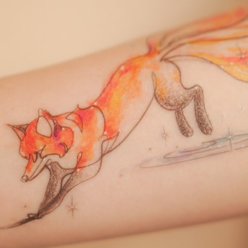 ╰ LAZY DUO TATTOO ╮ 一筆畫月亮狐狸紋身貼紙原創動物刺青設計夏日派對飾物防水防敏