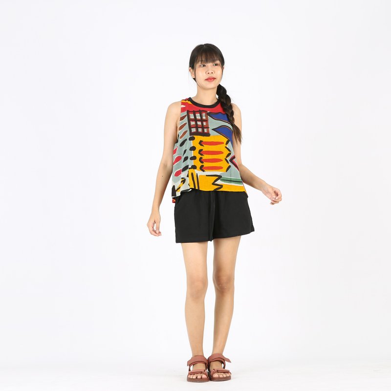Tank top Blouse Linen Hand Paint  Free size - 女上衣/長袖上衣 - 亞麻 多色