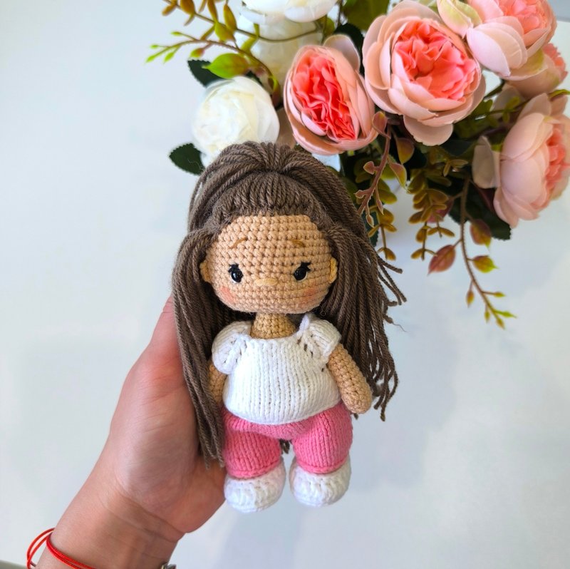 Doll in dress, crocheting doll, art doll, handmade doll - ของเล่นเด็ก - ผ้าฝ้าย/ผ้าลินิน สึชมพู