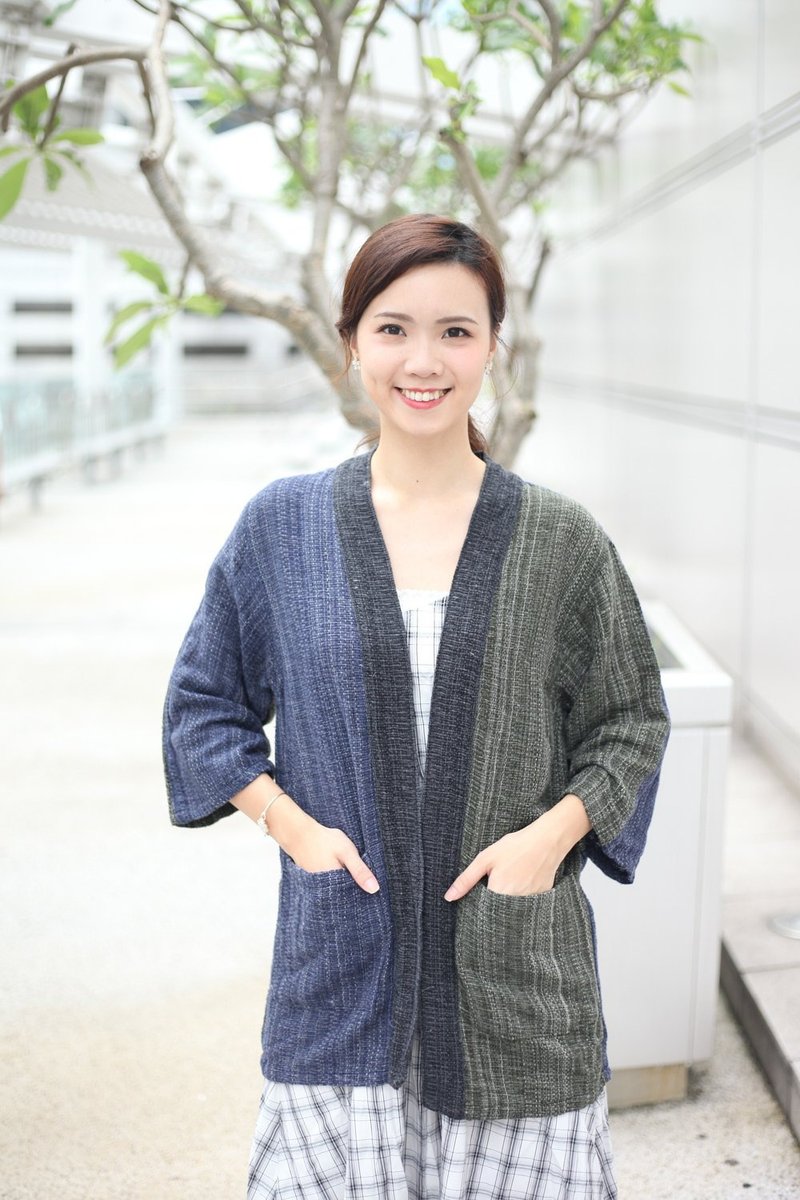 喬灌木・手搖線和風外套  【 情人節 生日 】 - 女上衣/長袖上衣 - 棉．麻 綠色