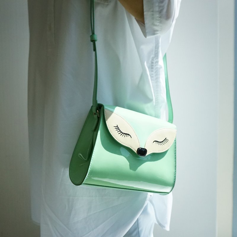 Neptune light green lacquered Italian leather crossbody bag - Messenger Bags & Sling Bags - Genuine Leather Green