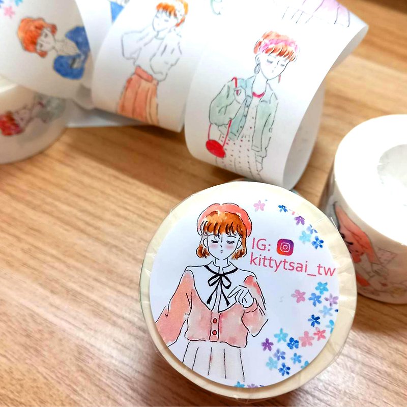 Girls with short hair/paper tape/3.5CM - Washi Tape - Paper 