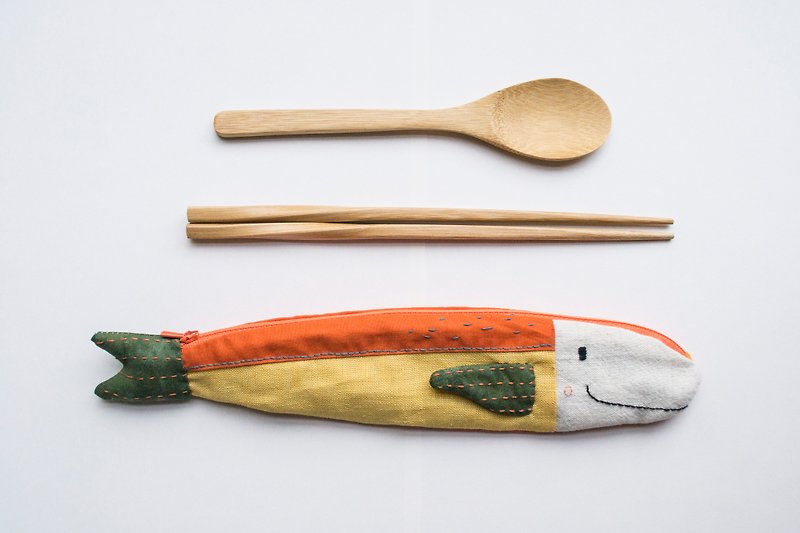Travelling Tuna cutlery case pouch - Chopsticks - Cotton & Hemp Multicolor