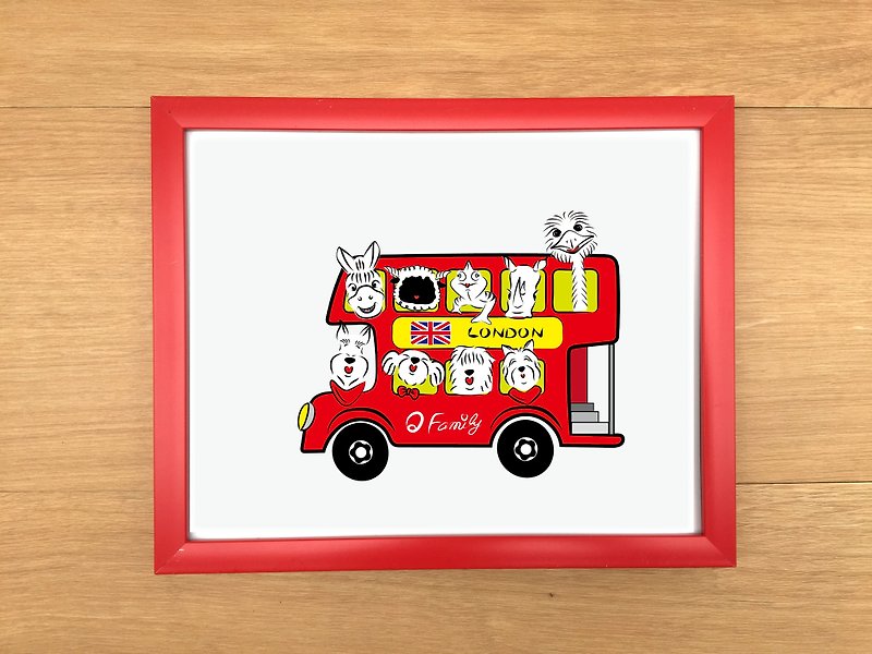 Q Family Hairy Kid Double Decker Bus 10-inch Photo Frame-Red - Picture Frames - Other Materials Transparent