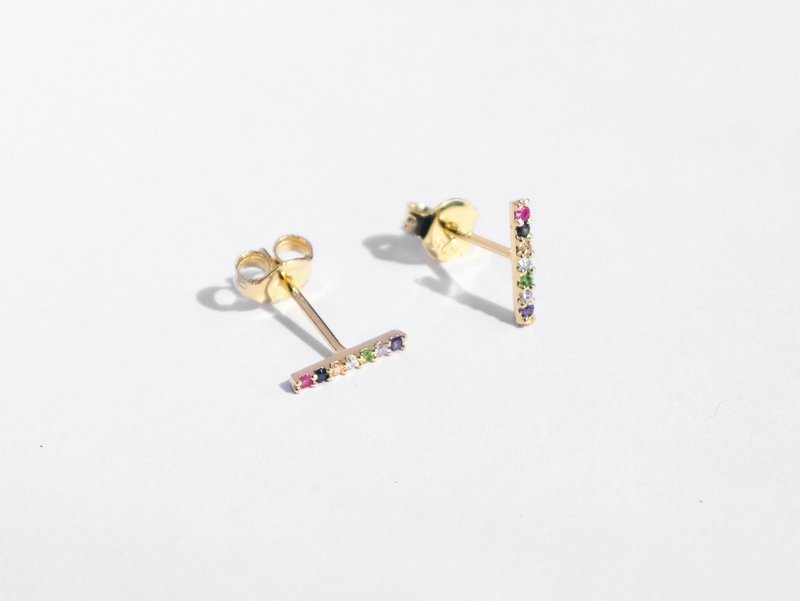 Mini 5-Stone Earrings | Gold Rainbow - ต่างหู - เงินแท้ สีทอง