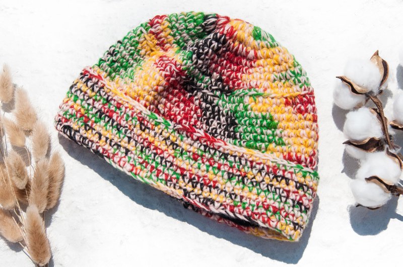 Woven Pure Wool Hat/Knitted Hat/Knitted Woolen Hat/Inner Brush Hand Knitted Woolen Hat/Yarn Thread Hat-Fruit Cake - หมวก - ขนแกะ หลากหลายสี