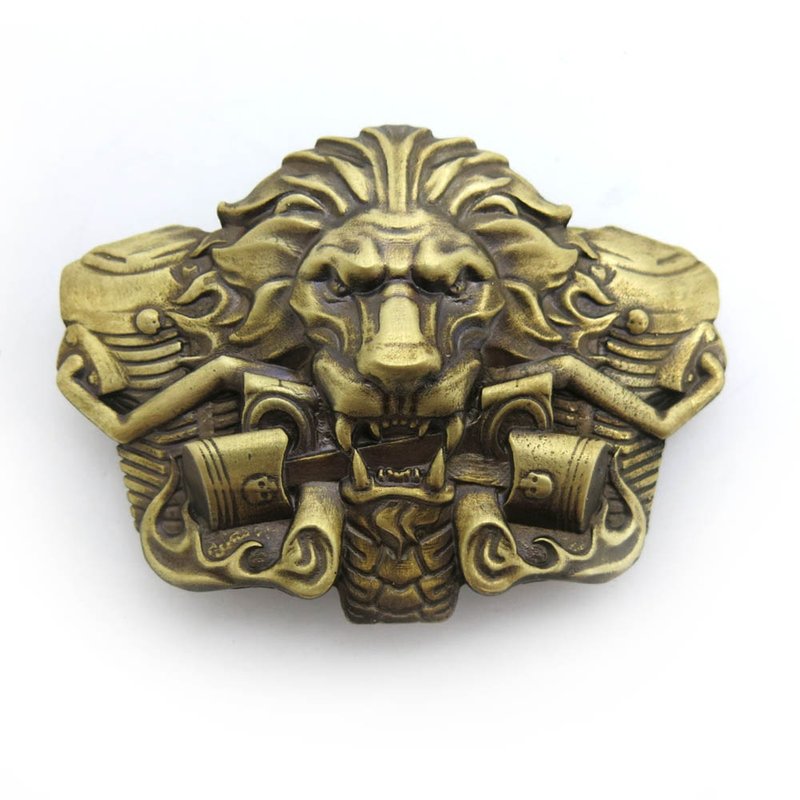 Lion solid brass belt buckle, Biker, Flaming lion bikers belt accessory - เข็มขัด - วัสดุอื่นๆ สีทอง