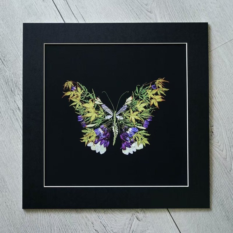ŽIRAFA【一隻蝴蝶】押花作品復刻畫藝術微噴畫家居裝飾畫芯 - 海報/掛畫/掛布 - 紙 黑色