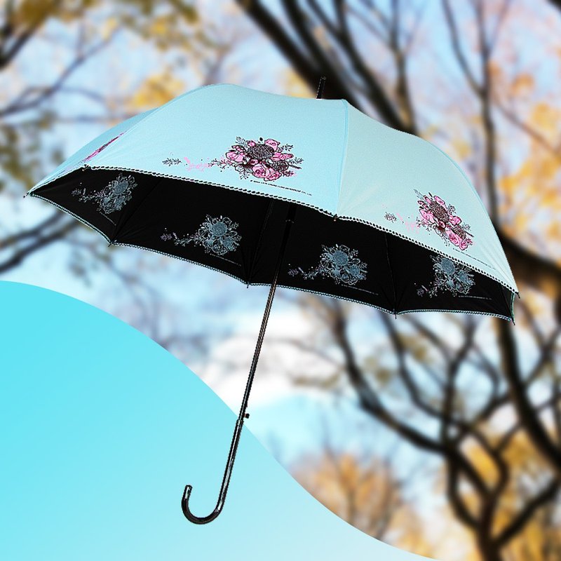 雙龍花語黑膠宮廷傘直立傘自動晴雨傘(湖水藍) - 雨傘/雨衣 - 防水材質 透明