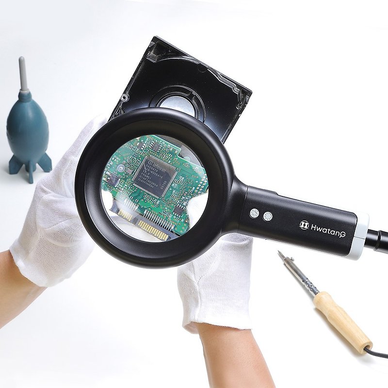 OHBIG 2.3x/5D/100mm Large Mirror LED Dimming Toning Eye Protection Magnifier AL001-S5D - อื่นๆ - แก้ว สีดำ