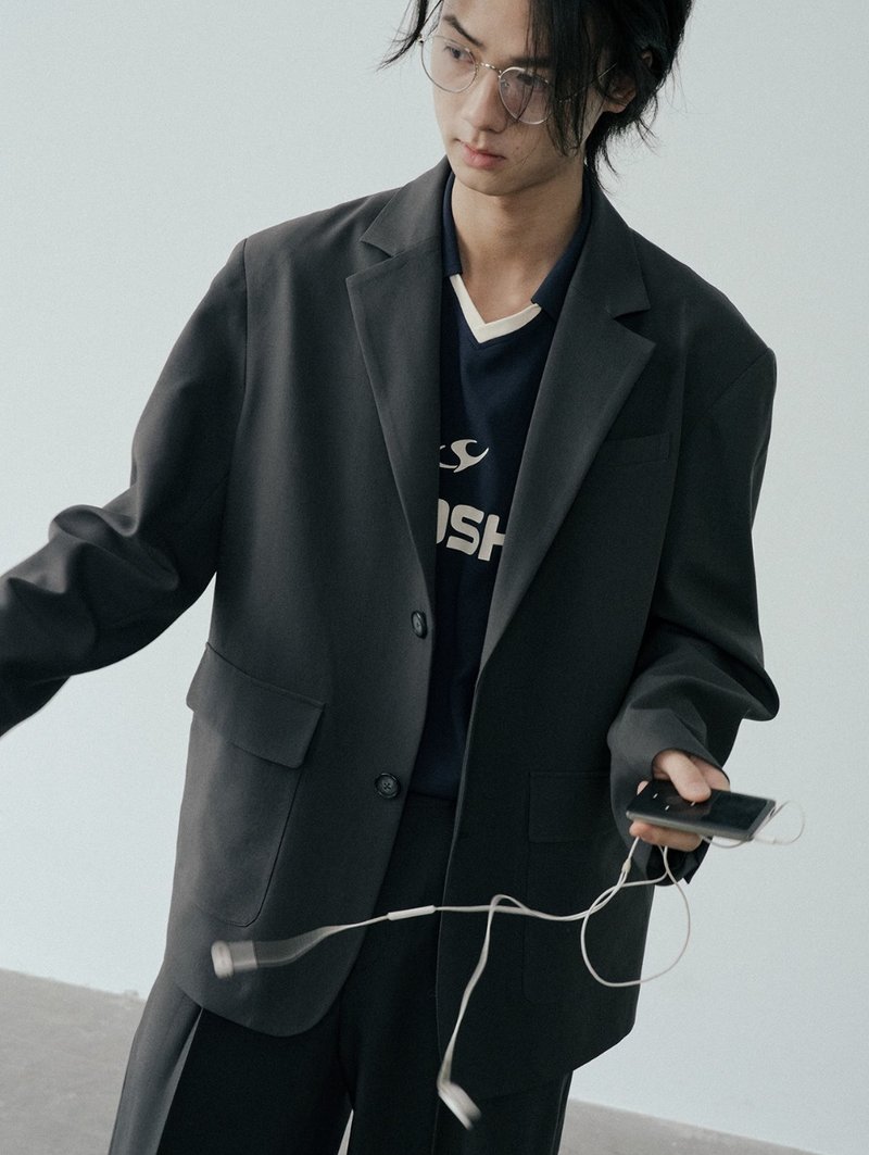 安靜的瘋子 鬆弛感休閒西裝外套 - 男夾克/外套 - 其他材質 灰色