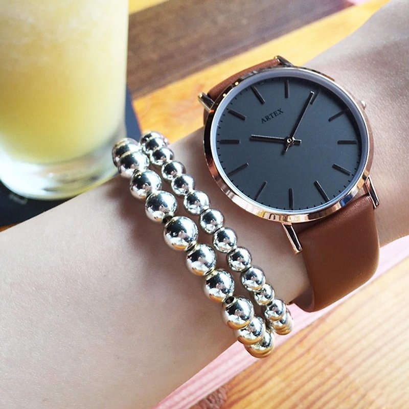 【即將完售5折】ARTEX Style真皮手錶 褐/玫瑰金 - 男裝錶/中性錶 - 真皮 咖啡色