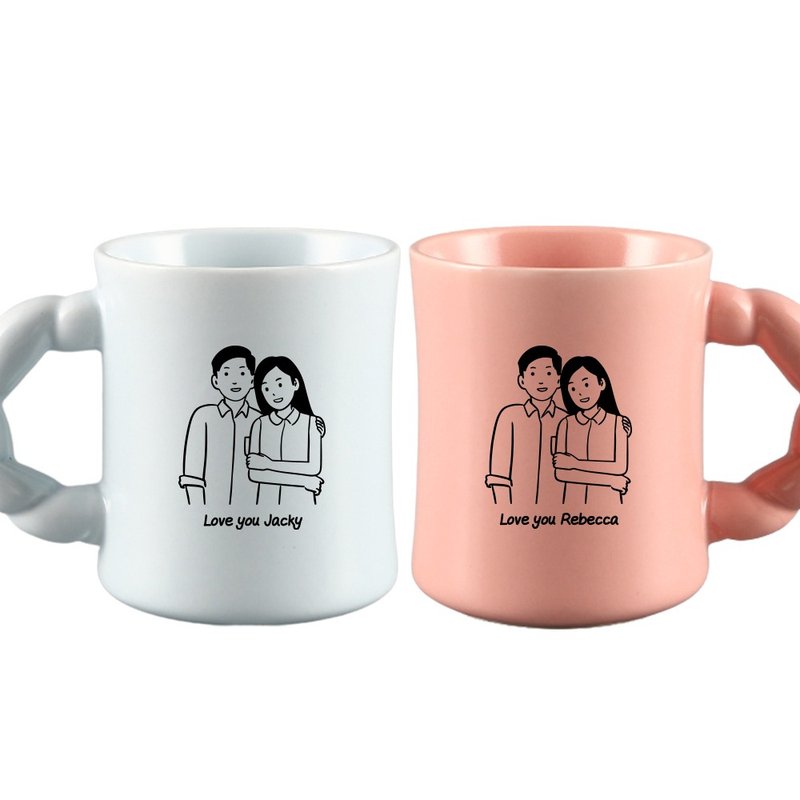 [Customized] Ceramic Mug Twist Cup Handle Couple Creative Design Wedding Gift - Mugs - Pottery 