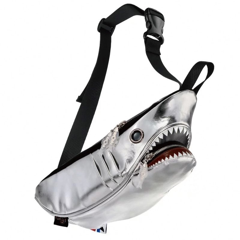 Morn Creations Genuine Shark Waist Bag- Silver(SK-510-SL) - กระเป๋าแมสเซนเจอร์ - วัสดุอื่นๆ สีเงิน