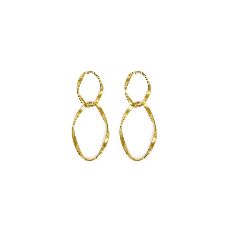 Ficelle | Handmade Brass Natural Stone Bracelet | [Long] Copper Word - Earrings - ต่างหู - ทองแดงทองเหลือง 