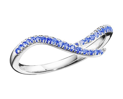 Majade Jewelry Design 密釘鑲藍寶石14k白金結婚戒指 非傳統植物戒指 另類樹枝形戒指