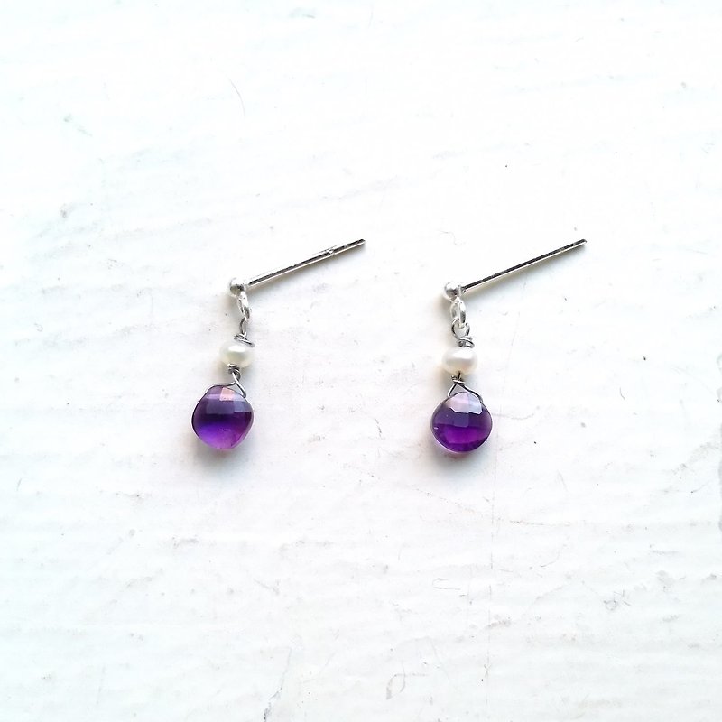 Small diamond, Amethyst Pearl Earring - Earrings & Clip-ons - Gemstone Purple