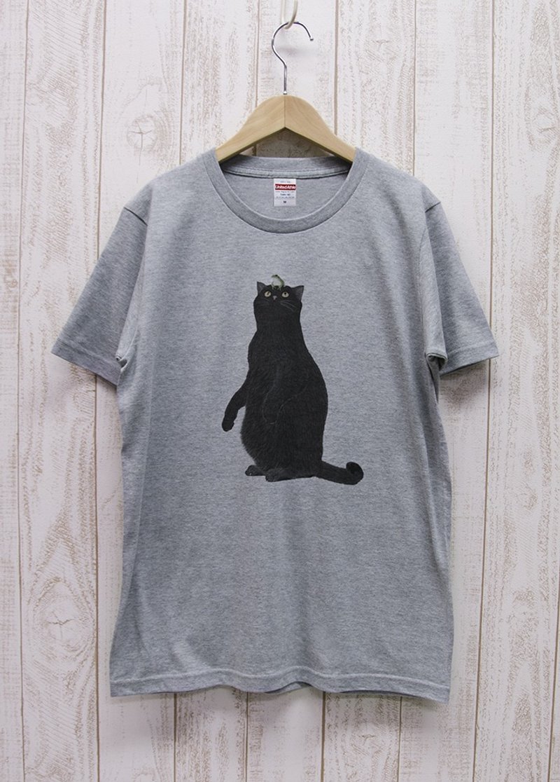 のっけるクロネコTee　かえる　ヘザーグレー / R005-T-GR - トップス ユニセックス - コットン・麻 グレー