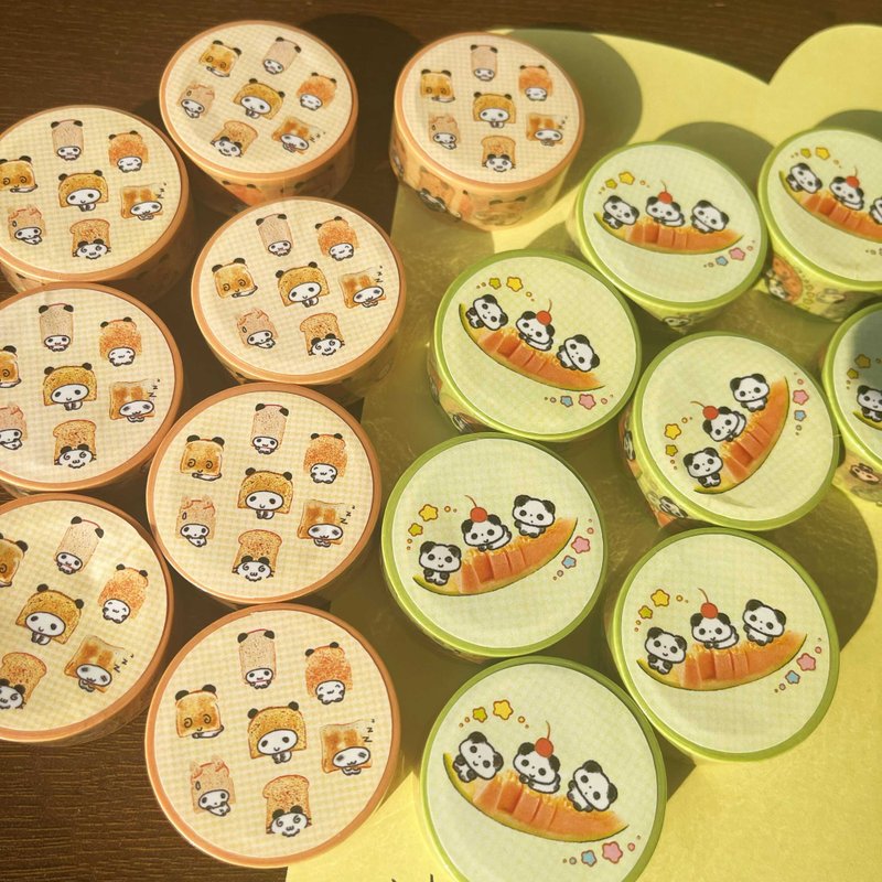 【蜜瓜/面包】可愛熊貓和紙拉條膠帶/古早裝飾膠帶/手賬膠帶 - 紙膠帶/和紙/PET - 紙 多色