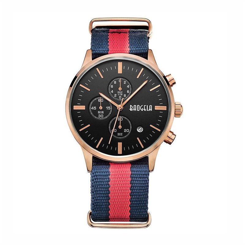BAOGELA - VENICE系列 玫瑰金黑錶盤 / 藍紅 NATO 手錶 - 女錶 - 其他材質 紅色