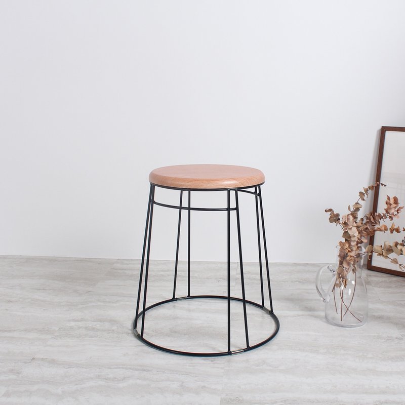 日系復古 實木紋坐板 鐵線小圓凳 / 原木色 - 椅子/沙發 - 木頭 白色