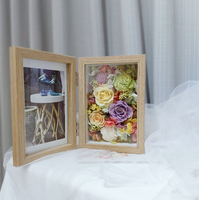 Blossoming flowers 6-inch folio three-dimensional immortal flower photo frame/wedding gift/birthday gift/gift for girlfriend - ช่อดอกไม้แห้ง - พืช/ดอกไม้ 