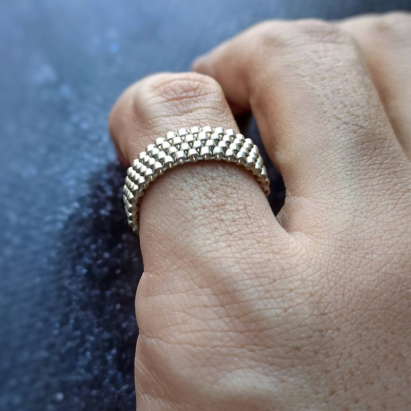 おしゃれなメンズリング ピンキー ハンドメイド ビーズリング 男性用 フレキシブルリング 伸縮性のあるリング - リング・指輪 - ガラス シルバー