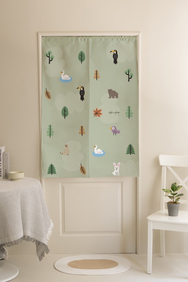 Long door curtain co-branded by Life Warehouse and Illustrator SPACE - Doorway Curtains & Door Signs - Cotton & Hemp Green