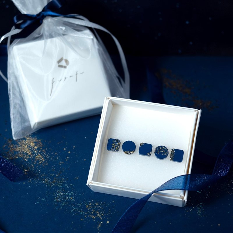 Starry Night Wooden Earrings (Set of 5) - ต่างหู - ไม้ สีน้ำเงิน