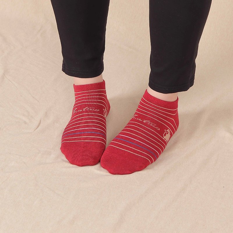 Collagen Antibacterial Deodorant Socks (Hedgehog Line Item) Red Base Brown Line/Graduation - Socks - Cotton & Hemp Red