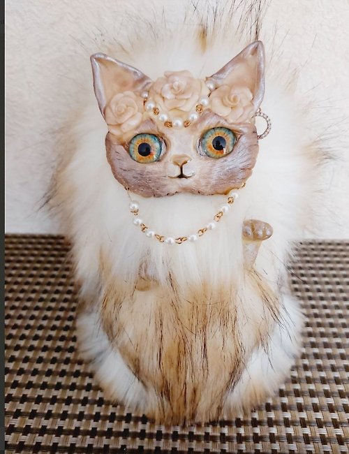 handmadedoll Lucky cat Fur cat Polymer clay cat Soft cat Cat souvenir Soft toy cat