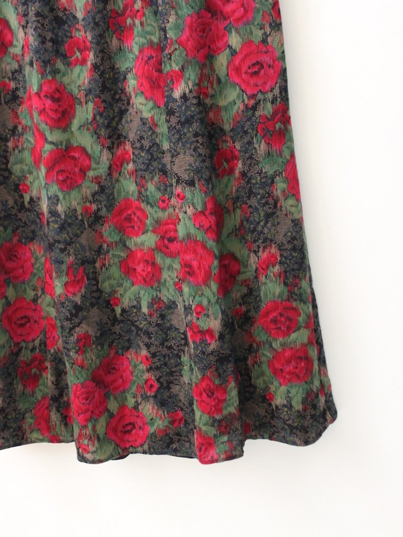 Vintage red flowers European and American vintage dress European Vintage Skirt - Skirts - Polyester Red