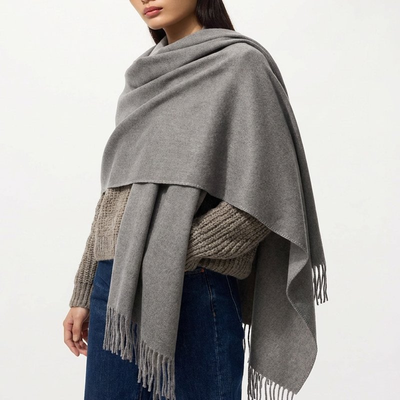 ネパール産100%カシミヤ大判ストール（グレー） - マフラー・ストール - ウール グレー