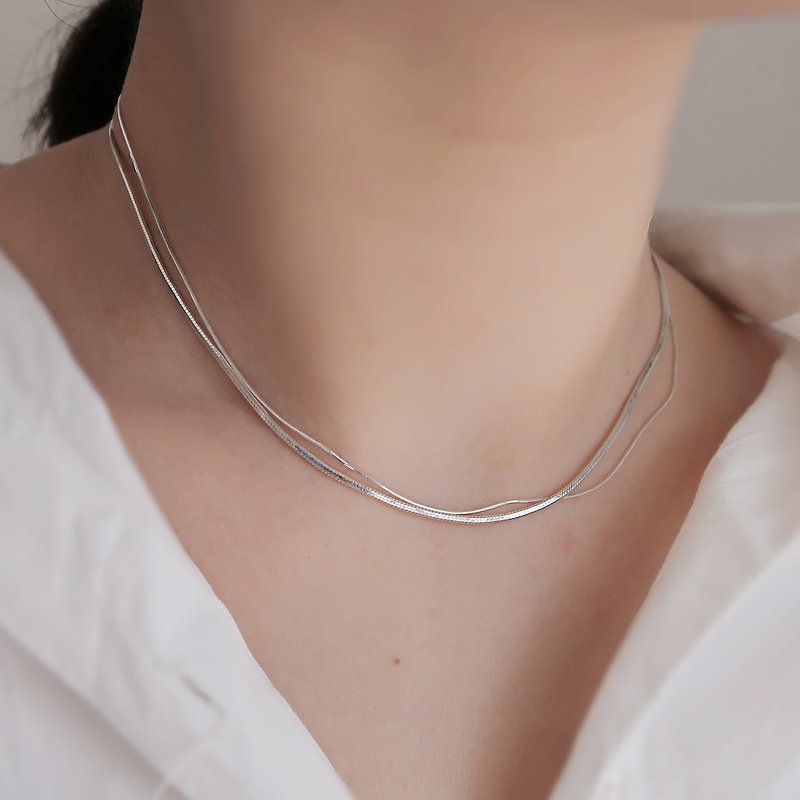 925 sterling silver shimmer thick version snake bone chain necklace clavicle chain neck chain short chain - Necklaces - Sterling Silver 