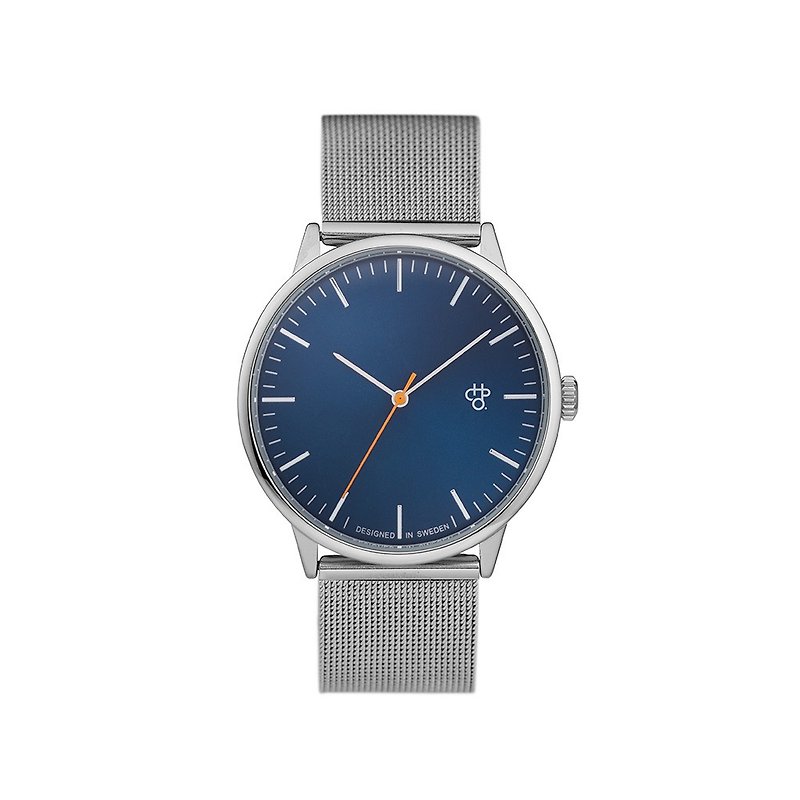 瑞典品牌 - Nando系列 銀藍錶盤 - 銀米蘭帶可調式 手錶 - 男裝錶/中性錶 - 不鏽鋼 銀色