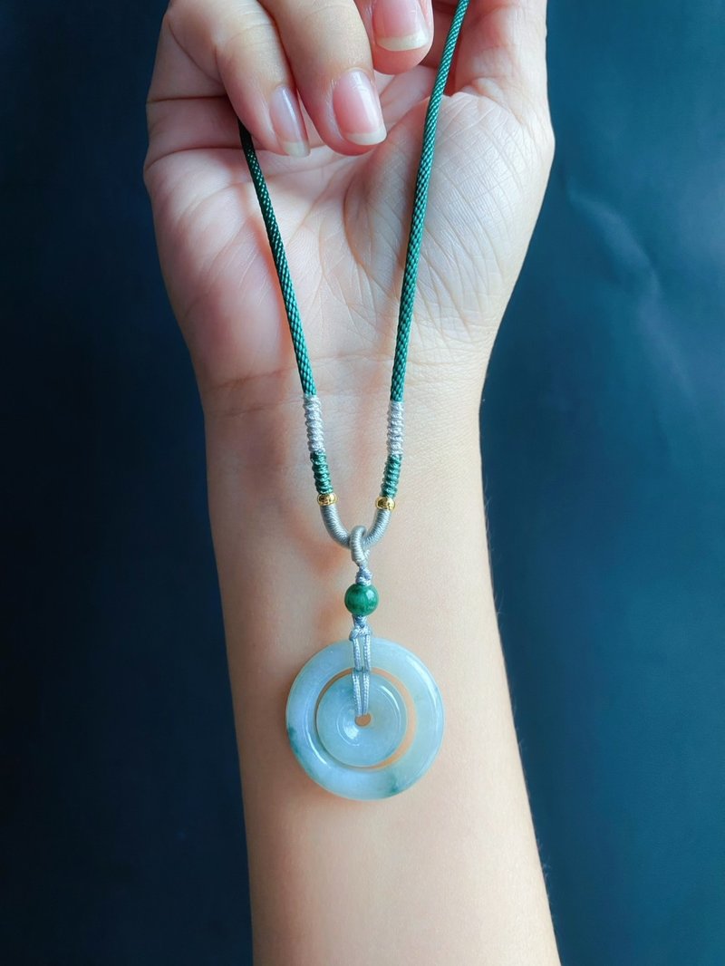 天然緬甸玉翡翠 飄花 子母扣 項鍊 禮物 長輩禮 jadeite 小孩配戴 - 項鍊 - 玉石 綠色