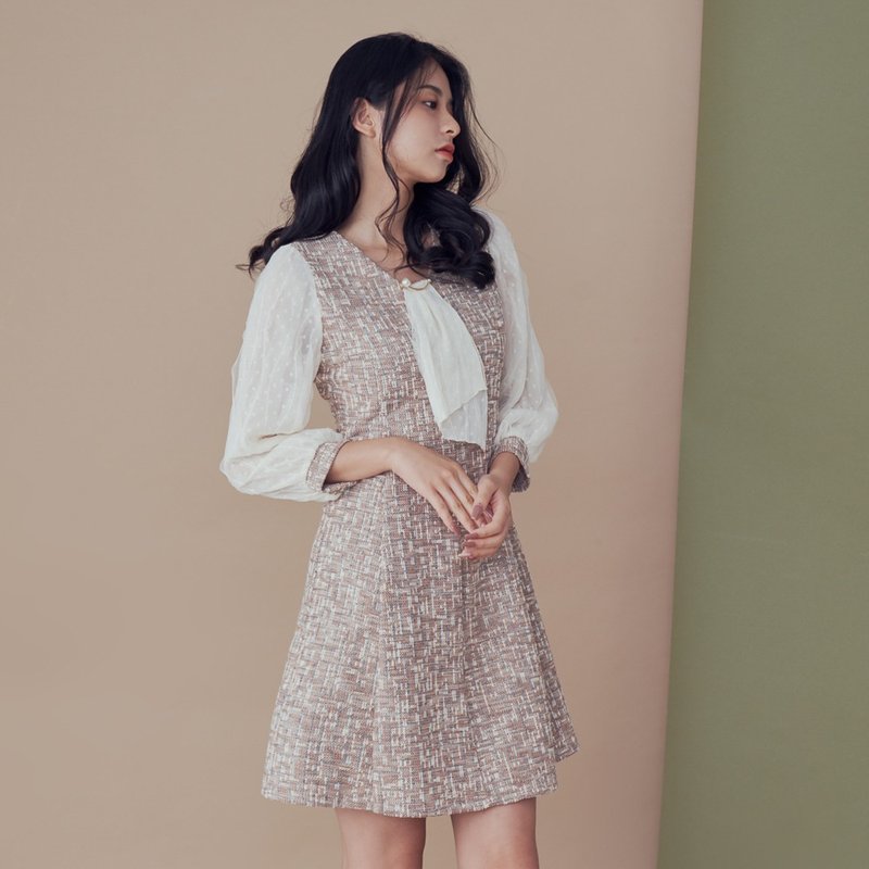 【MEDUSA】珍珠領巾毛呢洋裝 (M-XL) | 女洋裝 婚宴小禮服 - 禮服/小禮服 - 其他材質 粉紅色