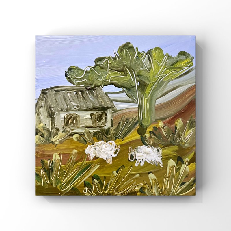 Country House Painting Irish Cottage Art Cabin House Oil Painting Sheep Artwork - 海報/掛畫/掛布 - 其他材質 多色