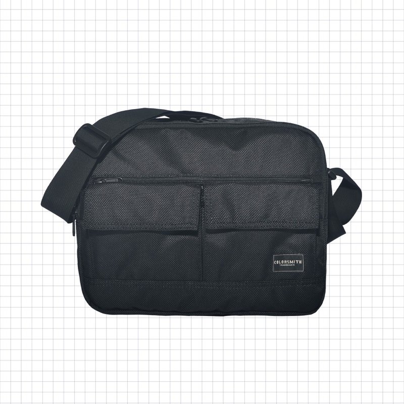 BJ2 雙層側背包(大) BJ2-1074-BK-L【 台灣原創品包包品牌】 - 側背包/斜背包 - 尼龍 黑色