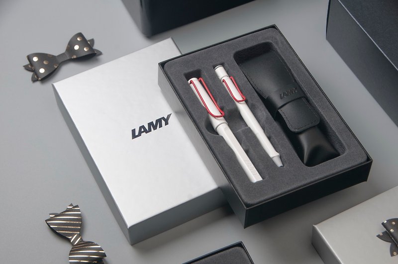 LAMY 雙入筆套禮盒  (鋼珠筆+自動鉛筆) / safari  系列-紅白限量 - 鋼珠筆 - 塑膠 白色