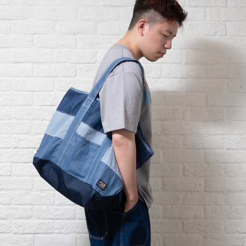 Denim patch】Denim Patchwork Tote bag - Navy (TB261) - Shop ad-lib Handbags  & Totes - Pinkoi