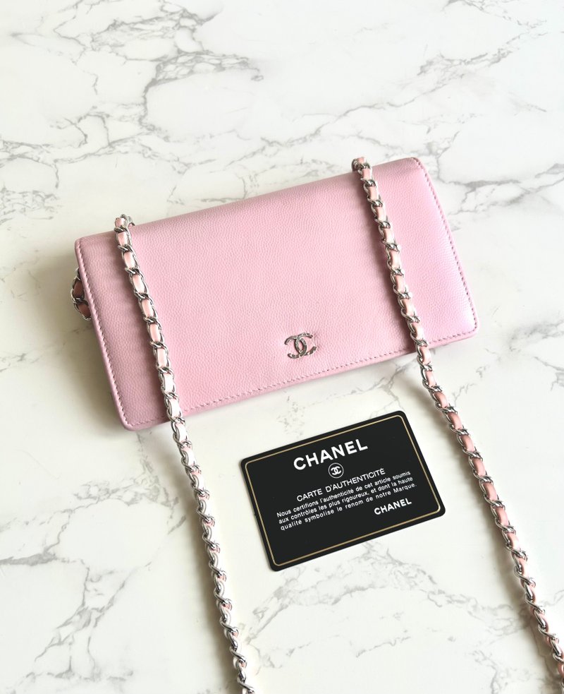 絕版古董包 Chanel粉紅色WOC 側背包 斜背包 中古二手包 長夾皮夾 - 側背包/斜背包 - 真皮 粉紅色