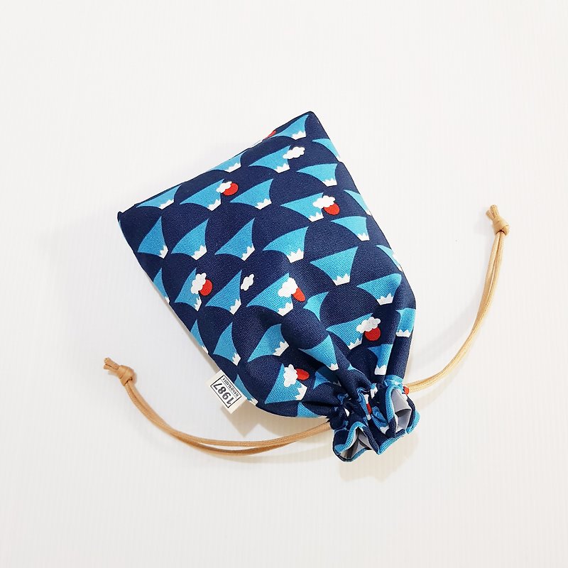 [Mount Fuji-Blue] Hot sale!!! Drawstring pocket storage bag cosmetic bag Christmas exchange gift - Toiletry Bags & Pouches - Cotton & Hemp Blue