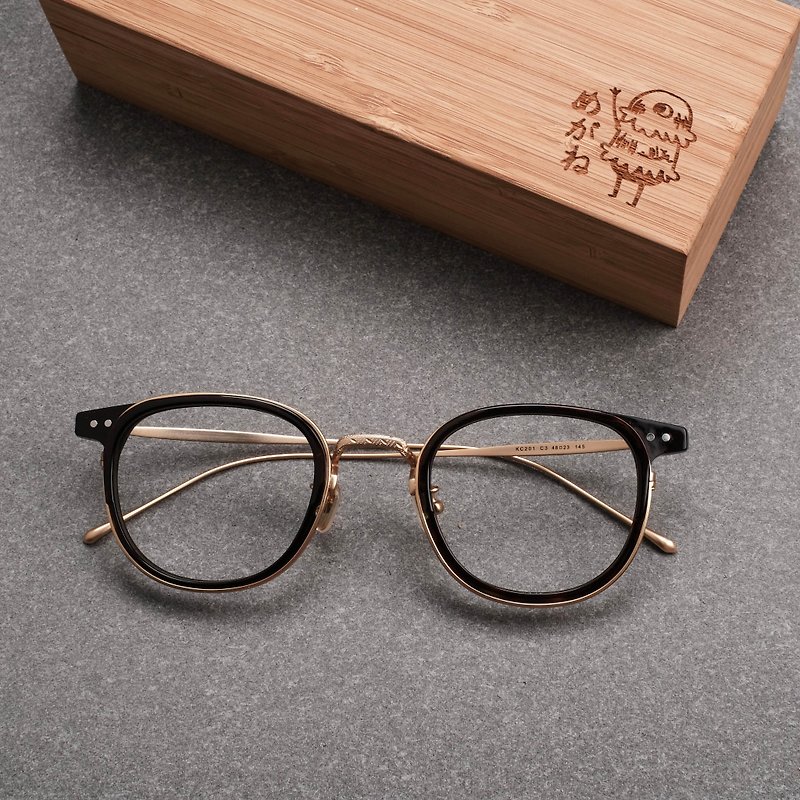 韓國復古中金 鈦金屬 雕花 漸層 大框 眼鏡 鏡框 玳瑁金 - 眼鏡/眼鏡框 - 其他材質 