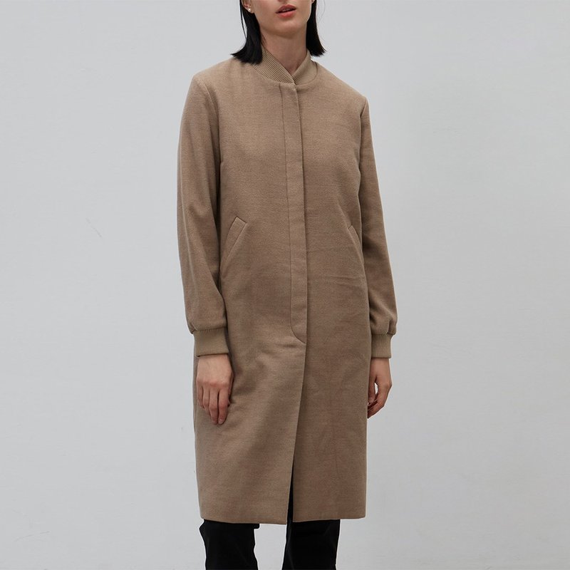 WHO CARES貼布繡長版毛呢外套(卡其)│Who Cares 台灣服飾品牌 - 女大衣/外套 - 棉．麻 卡其色