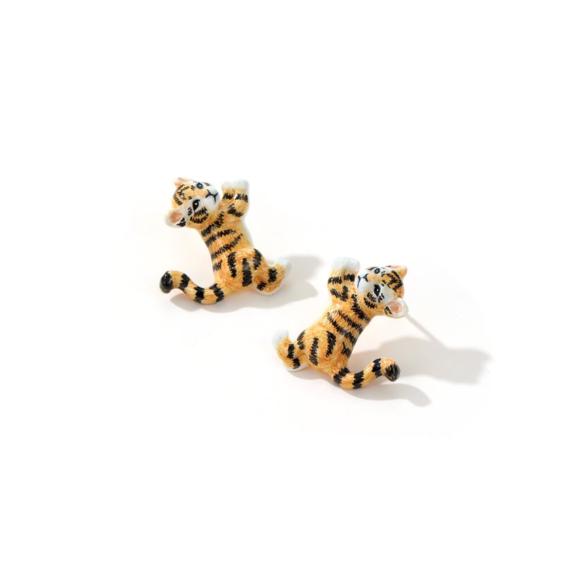 Cute little tiger painted enamel earrings ~ 925 sterling silver earrings - Earrings & Clip-ons - Enamel 